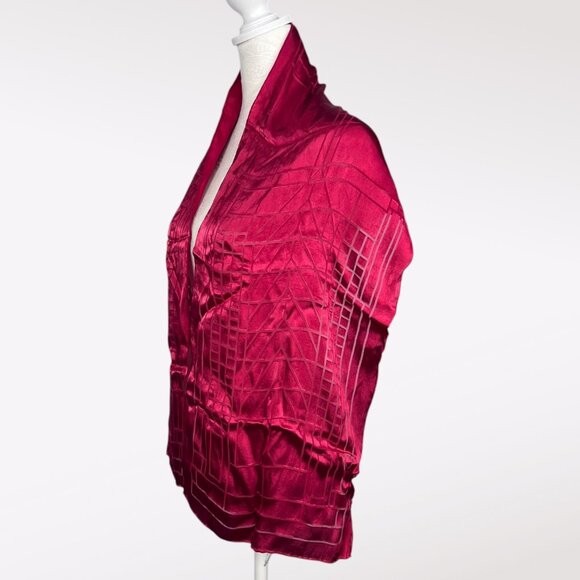 Frank Lloyd Wright MoMA Red Satin Burnout Scarf Silk Blend Rectangle - Picture 4 of 9